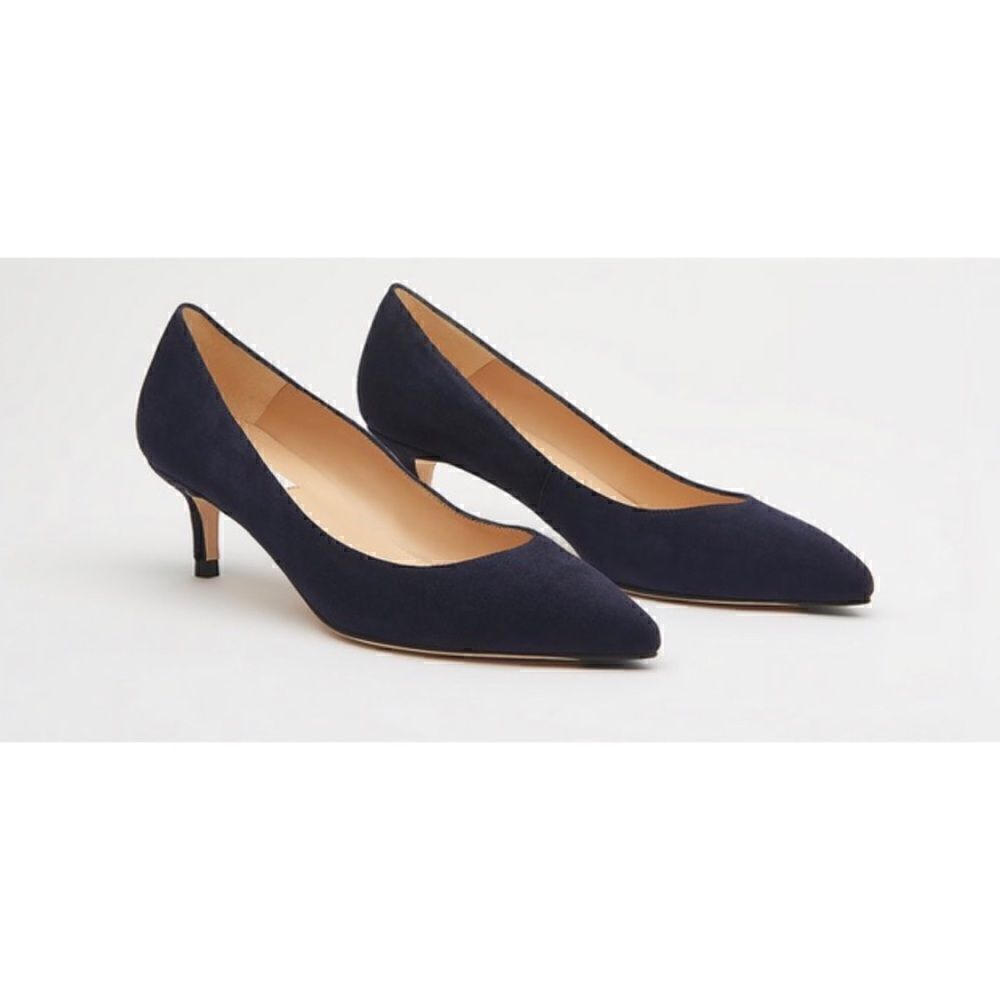 LK Bennett Navy Suede Pointed Toe Kitten Heel Pumps
